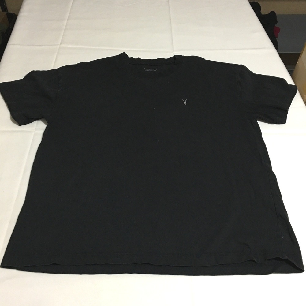 AllSaints Crew Neck T-Shirt Mens Large Black Short Sleeve Ramskull Logo
